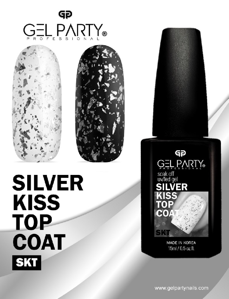 SILVER FOIL FLAKE NO WIPE GEL TOP COAT